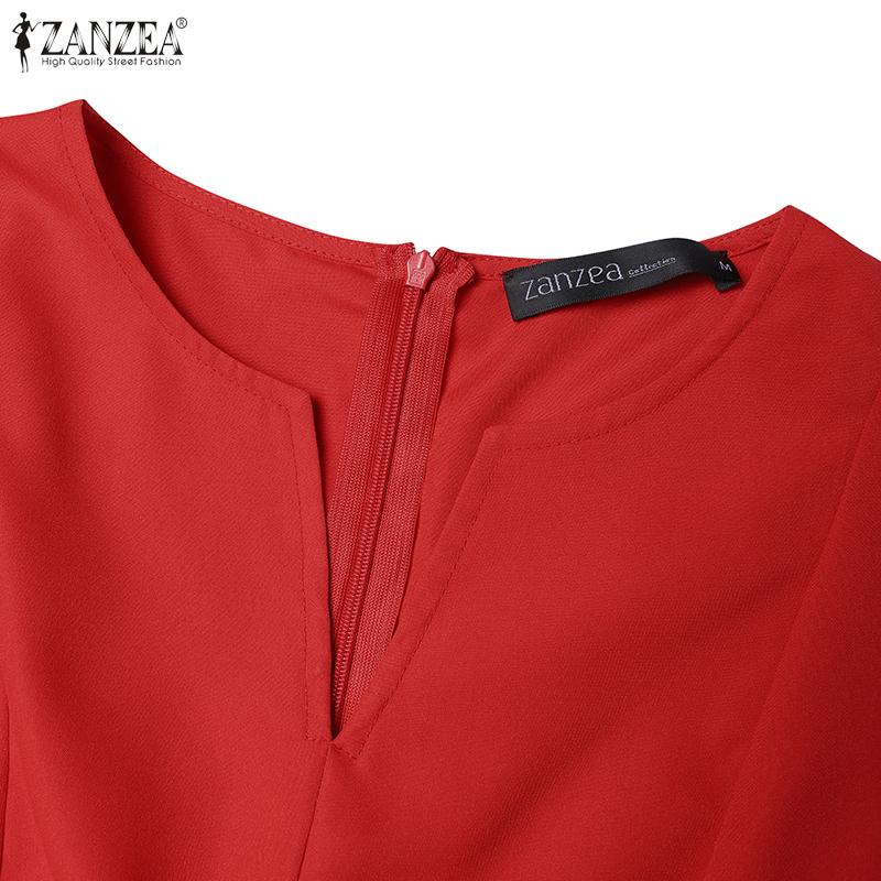 ZANZEA Women Casual V-Neck Summer Short Sleeve A-Line Dress