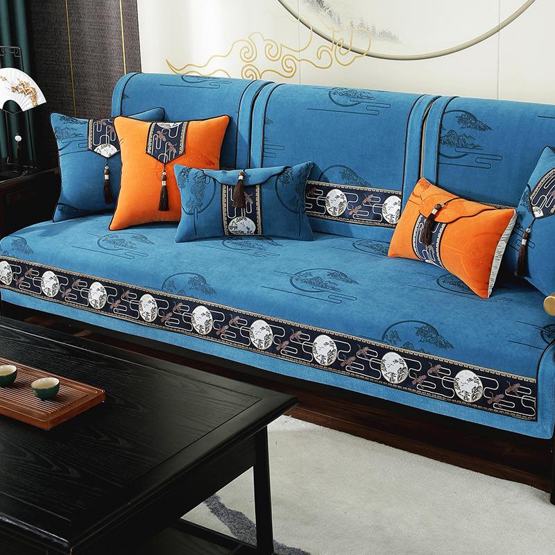NewChinese Style Solid Color Sofa Covers Non-slip Sofa Cushions for Living Room High-grade Luxury Couch Cover Tassels Decoration