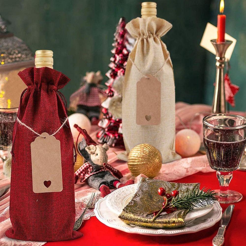 

With Drawstrings Burlap Wine Bags Dust-proof Champagne Bag Multi-colored Red Wine Bag Wedding 10Pcs/set