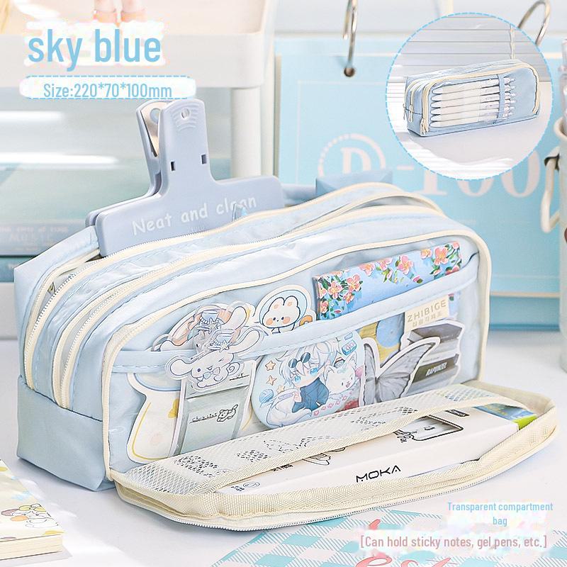 

5-слойный прозрачный пенал большой вместимости для учеников младших классов, мальчиков и девочек синий