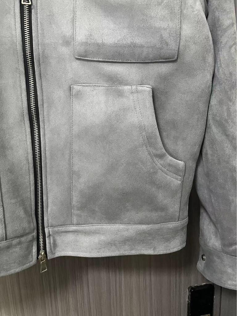 Trendy Unisex High Street Deerskin Zipper Jacket with Big Pockets.