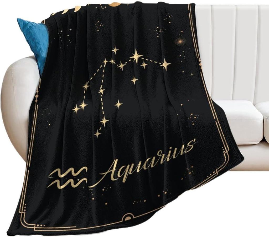 Twelve Zodiac Signs Patterns Printed Blanket for Sofa Bed Travel Camping Living Room Conditioning Blanket for All Seasons Gifts