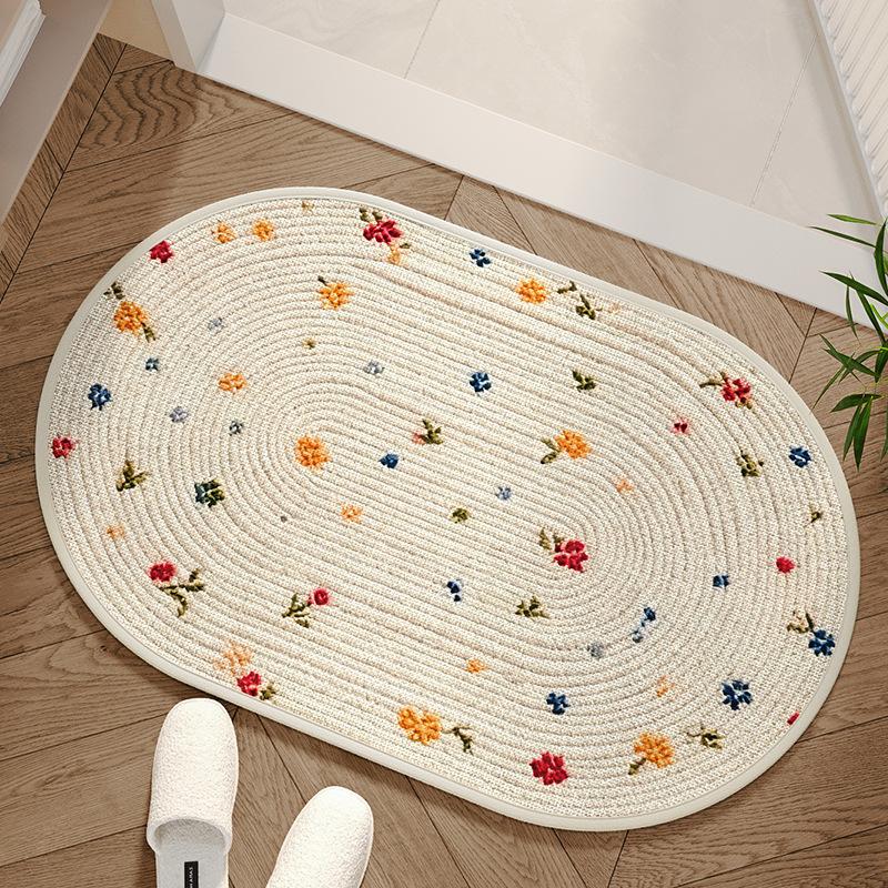 

Imitation Linen Floor Mat Floral Soft Anti Slip Absorbent Bathroom Bathroom Household Shower Floor Mat Foot Pad 40x60cm