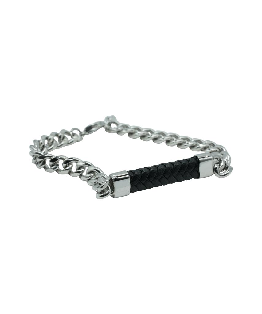 Cream Soda Lab Leather-Pointed Silver Chain Bracelet