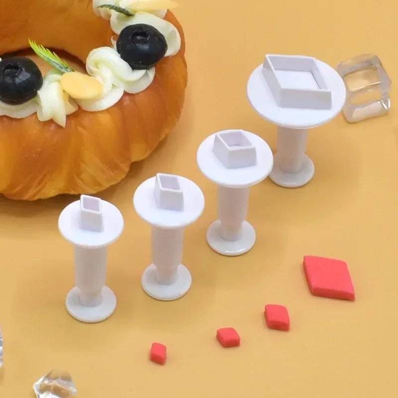 3/4Pcs Heart Five-pointed Star Square Pattern Plunger Fondant Biscuit Cookies Cutter Mold Sugarcraft Diy Mold Cake Decorating