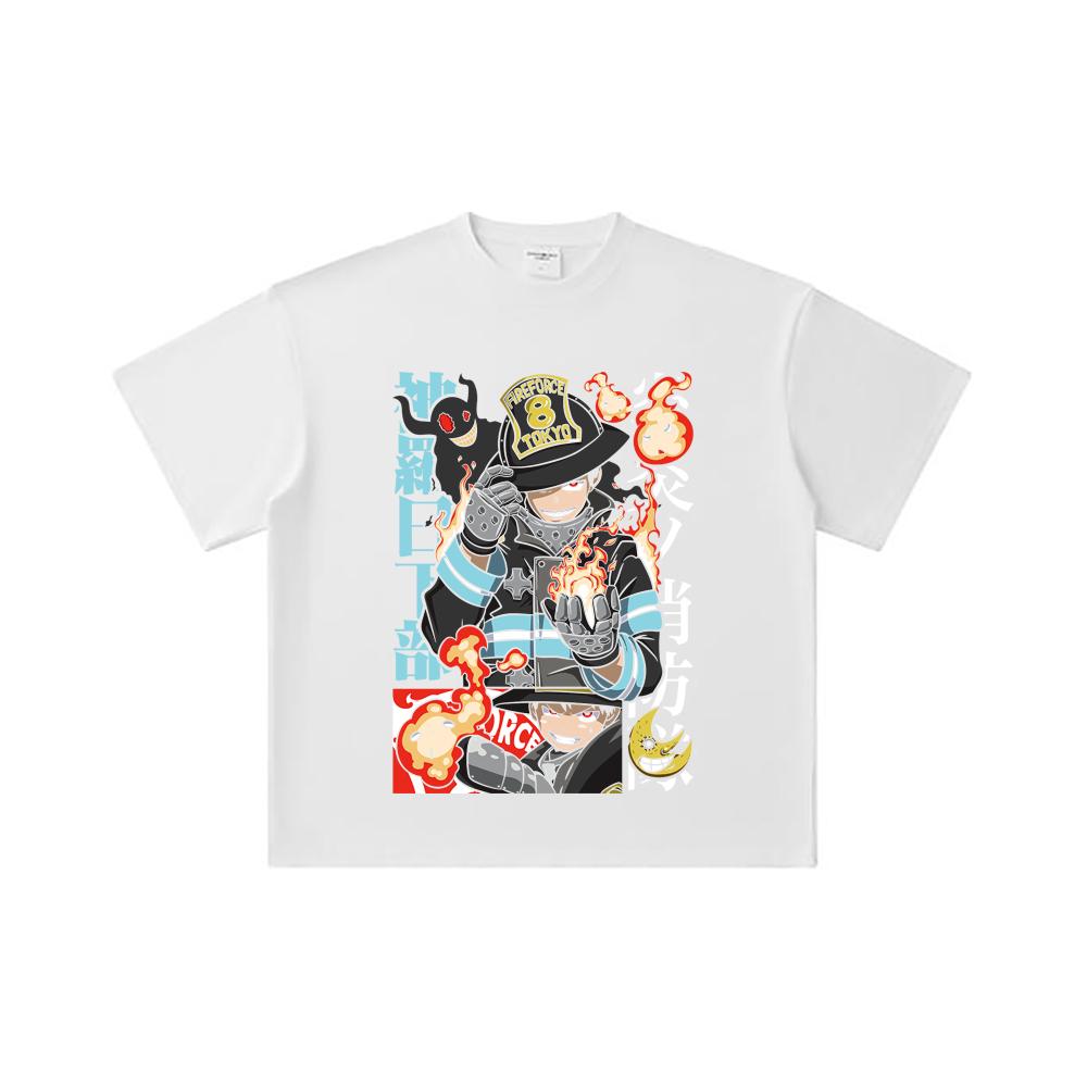 260 GSM Double Yarn 32 Count 100% Cotton Fire Force V2 Print Unisex Heavy Cotton T Shirt