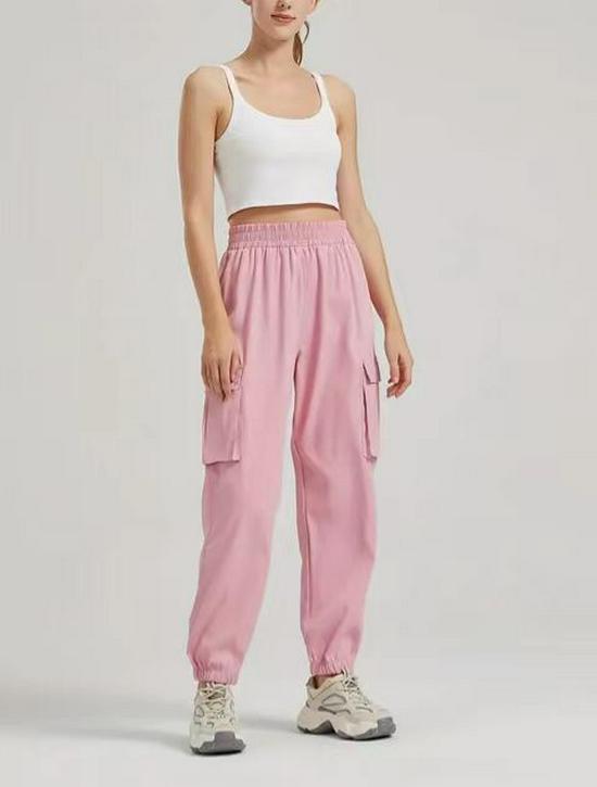 

Women s Casual Pure Color Work Pants with Elastic Ankle Cuffs and 3D Pockets Large розовый