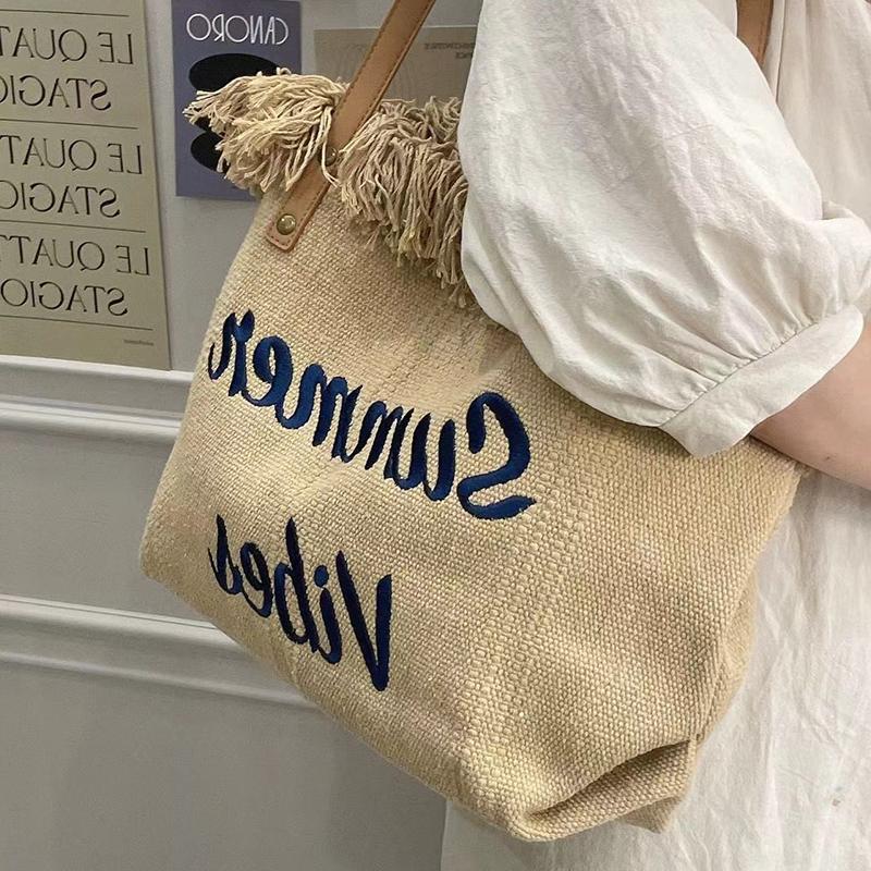 Yogodlns Canvas Women Handbags Large Tote Beach Shopping Bags Underarm Shoulder Bag For Female Casual Top-Handle Bags