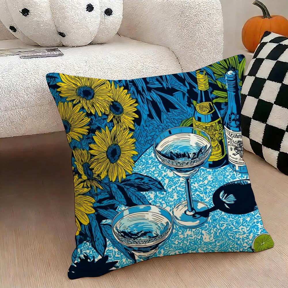 Cocktail glass print Cushion Cover Natural Linen Double Sided Print Throw Pillow Case for Sofa Couch Home Decor
