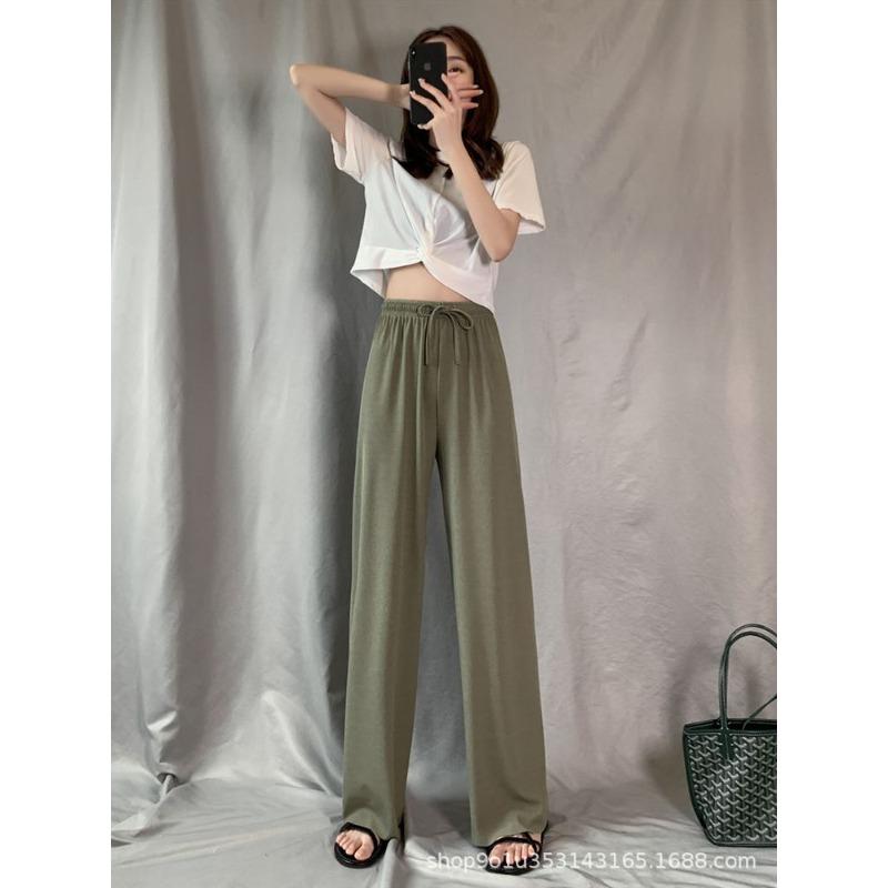 Ice Silk Wide-leg Pants Women's Summer New High-waisted Drape Loose Straight Thin Casual Thin Pendant Mopping Pants