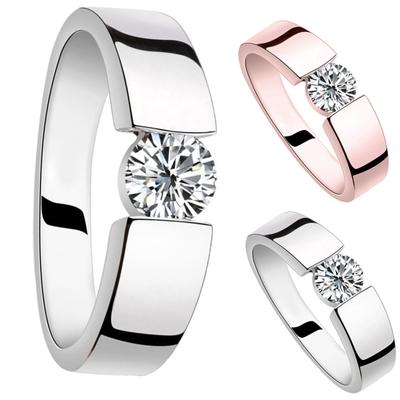 Anillo de dedo con incrustaciones de circonita cúbica redonda unisex, regalo de joyería de compromiso de boda