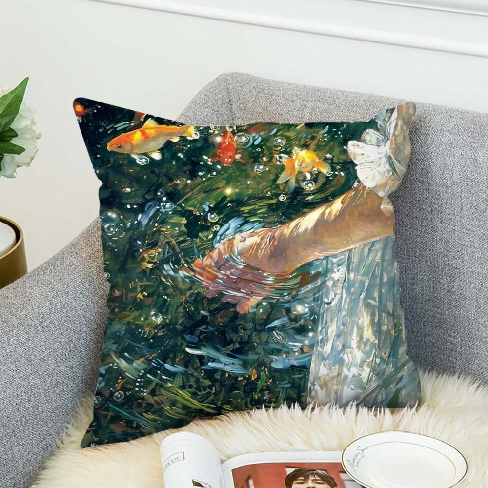 Summer Pool Oil Art Pillow Case For Car Sofa Decorative Home Double-sided Print Plush Square Throw Pillow Cushion Cover