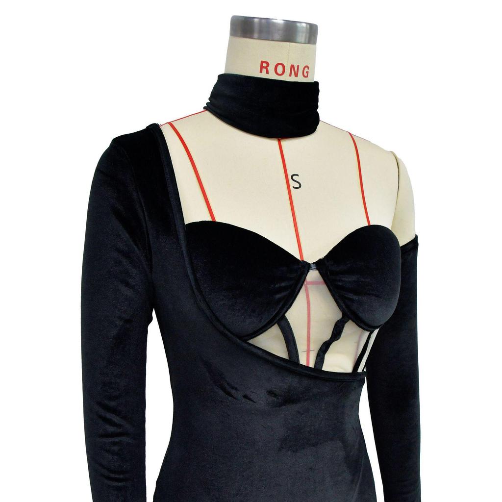 X6652 European & American Fashion Solid Color Women's Bandeau Evening Gown with Gloves