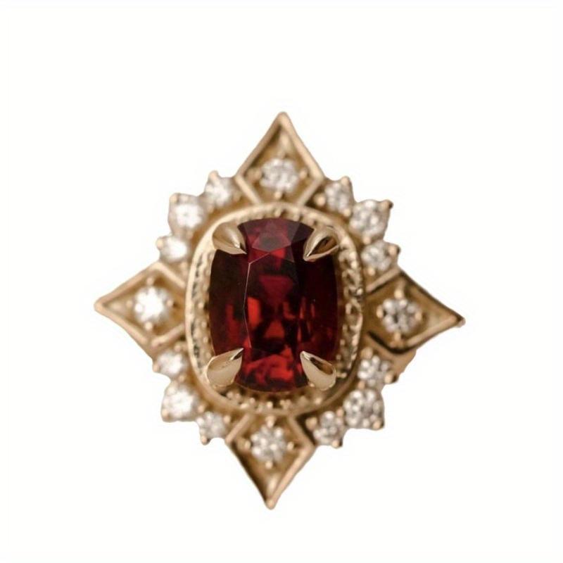 1Pc Fashionable Retro Inlaid Synthetic Zircon Ring, Fashionable and Multi-purpose
