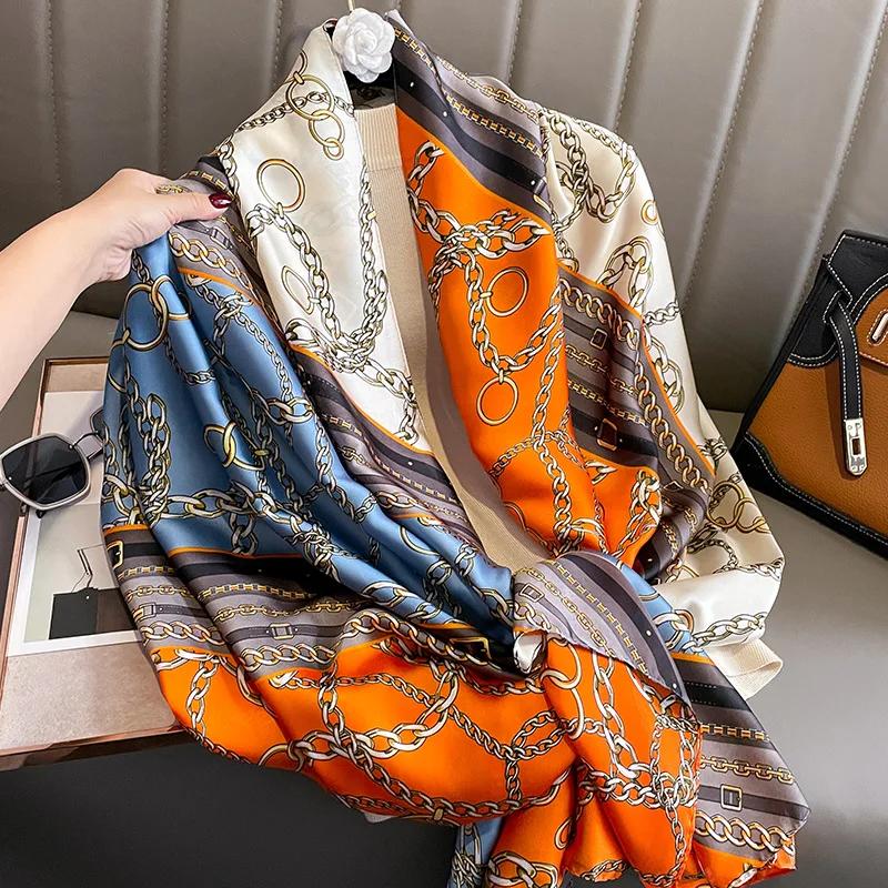 New Spring Scarf Women'S Luxury Design Scarf Silk Smooth Scarf Soft Muslim Headband Shawl Beach 85X180Cm