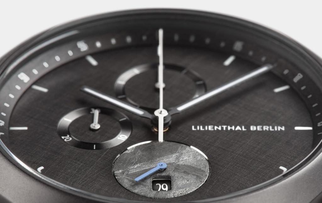 Lilianthal Berlin Chronograf Wykonany w Czerni Zegarek Męski, Data, Meteoryt, Niemcy, C01-026-B023F,
