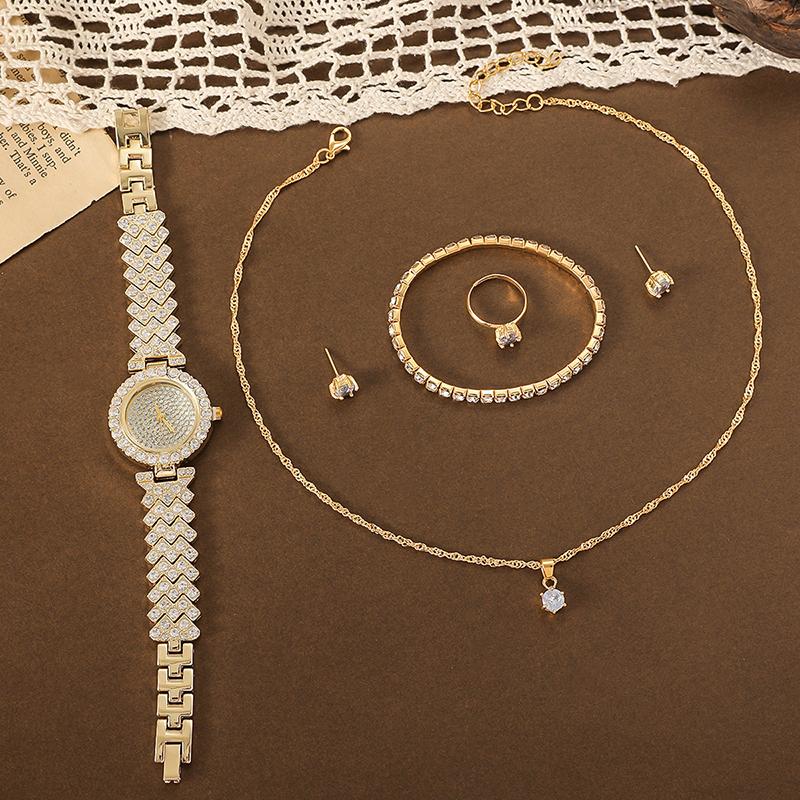 Set Lanț Auriu Roz 5/6 Piese Accesorii la Modă Exquisite Temperament Brățări Coliere Inele Cercei Potrivit Petrecerilor