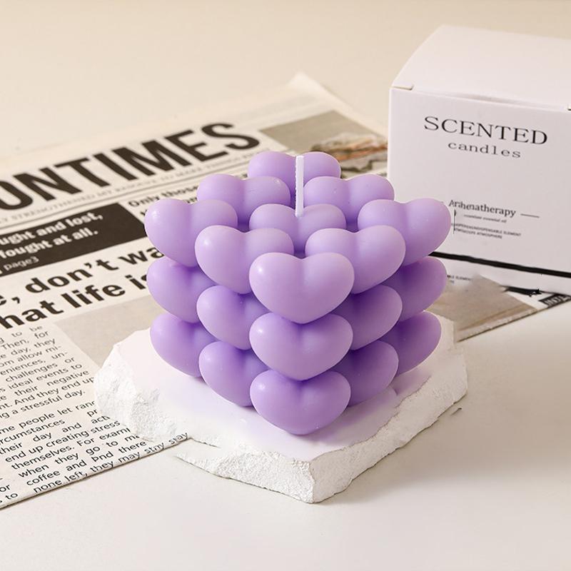 Love Cube Scented Candle Valentine s Day Heart-shaped Decor Scented Wax Wedding Birthday Candles Souvenir Romantic Ornament