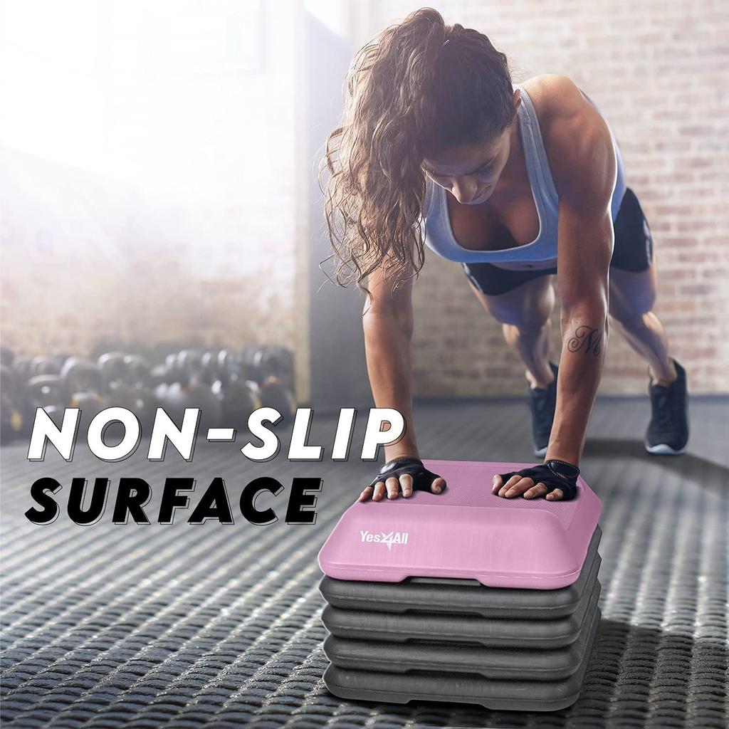 Yes4All Aerobics 41cm X 41cm X Single Step with 4 5 Height Imported from CXKW Platform, Pink/Gray, 10cm, Risers, Adjustments, Non-Slip, [Officially