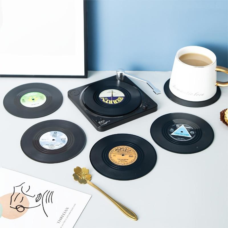 1pc Retro Vinyl Record Coaster Set with Storage Stand - Heat-Resistant, CD-Shaped Drink Mats for Coffee & Tea Cups