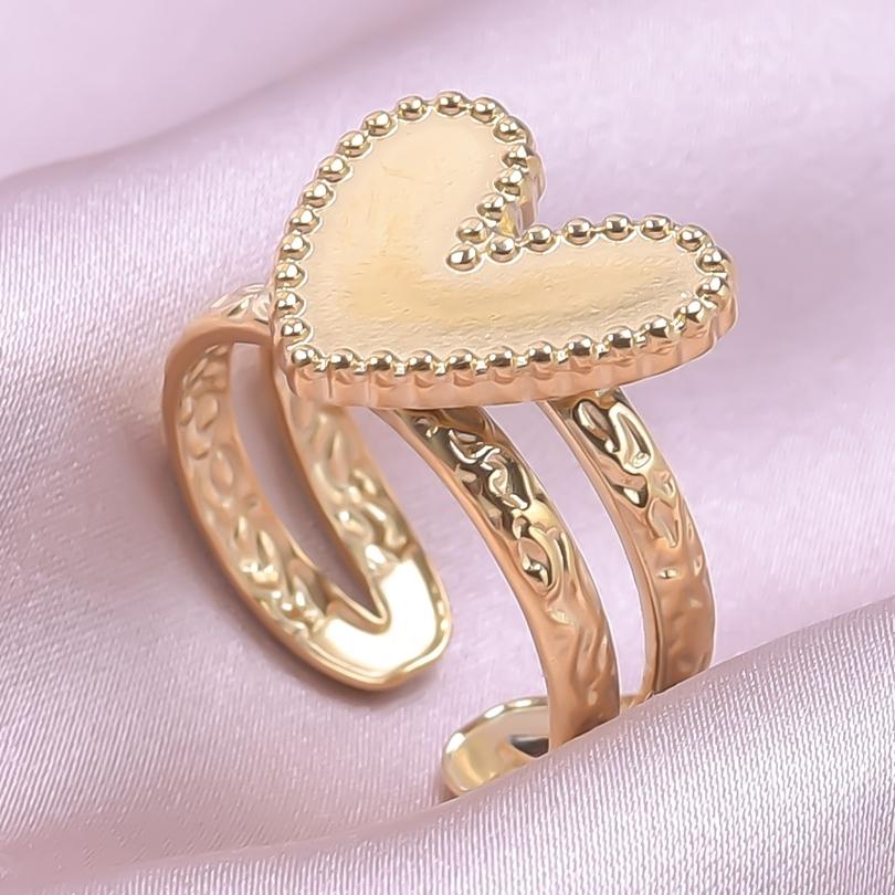 Klassisk Retro Öppningsbar Justerbar Ring Oregelbunden Geometri Hjärta Ellips Vattendroppe Glänsande Rostfritt Stålringar Semesterpresent