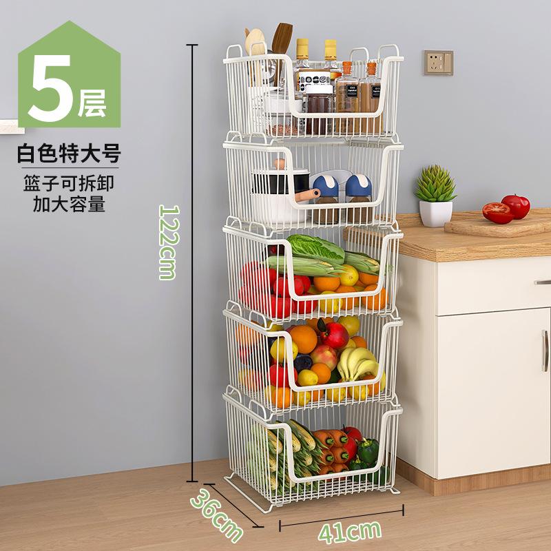 Household kitchen rack Large floor multi-layer stacked storage rack Movable fruit and vegetable rack