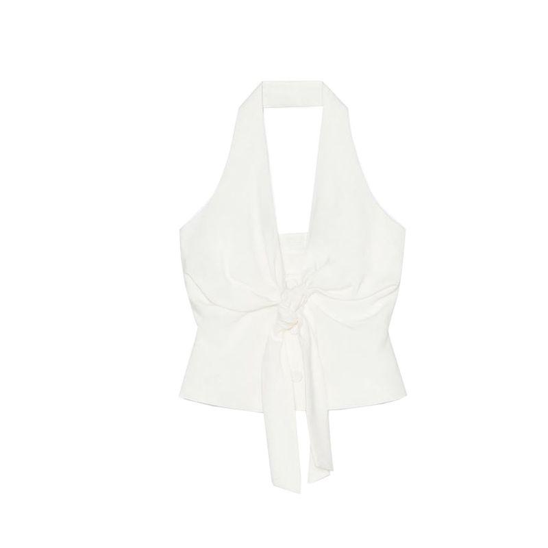 

Топ без рукавов с воротником-стойкой 1608130 1608430 Повседневные брюки широкого кроя 1608030 1608330 White Tops XS