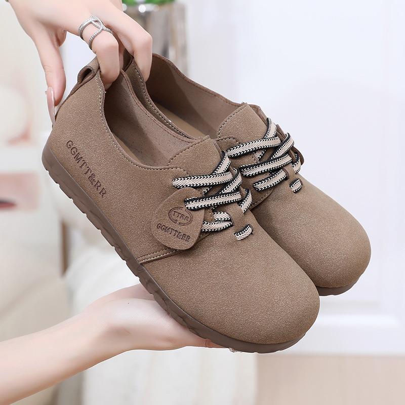 Shoes Women's Retro Niche Spring New Round Head Fashionable Versatile Simple Casual Polyurethane Non-slip and Wear-resistant Single Shoes