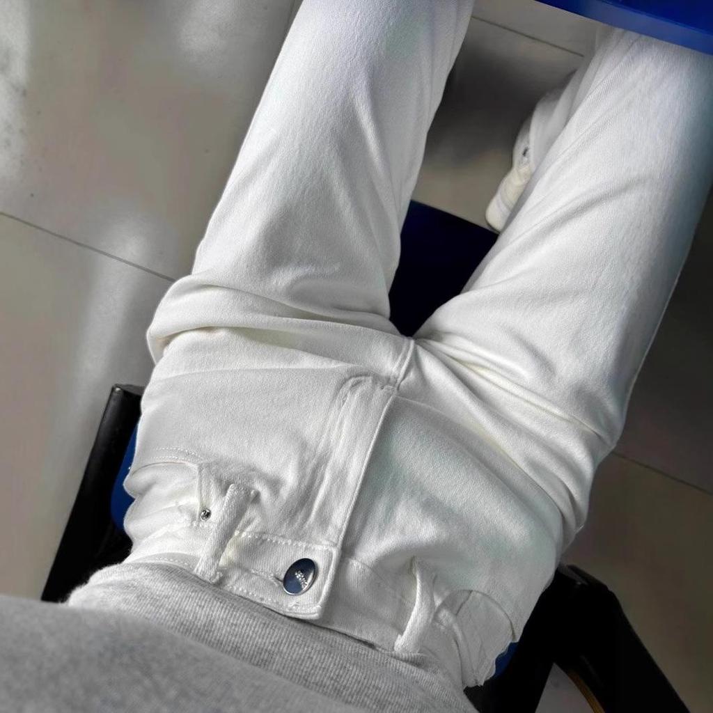 170 Extra Long White Slim Straight-Leg High Waist Jeans for Tall Women - Stretch Cigarette Pants for Spring and Autumn