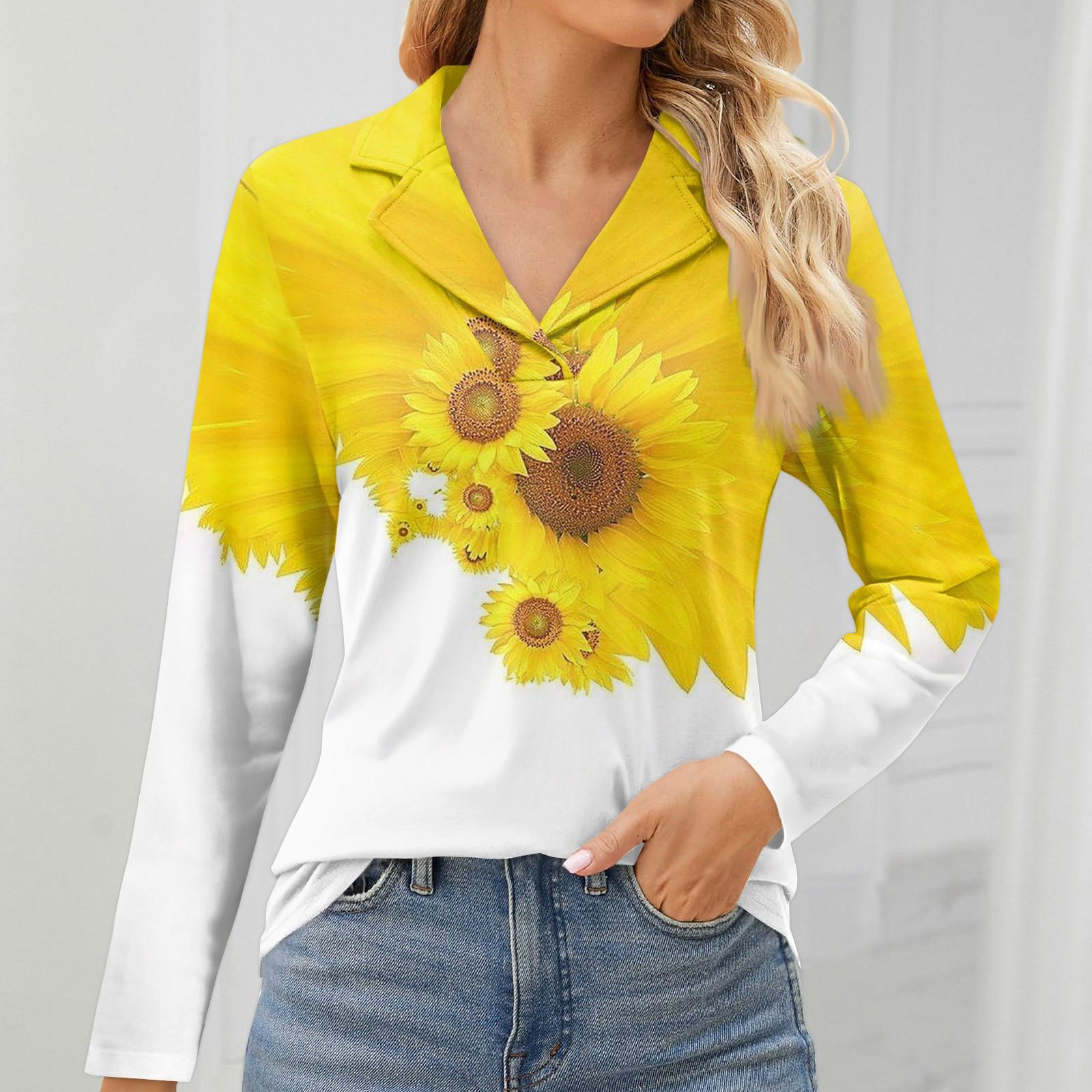 

Женская мода для отдыха с длинным рукавом и V-образным вырезом с цветочным принтом L белый