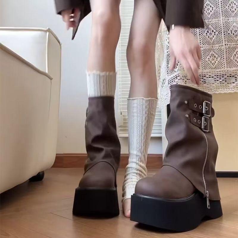 Maillard Style Versatile Fashion Trouser Tube Boots Thick Sole 8cm Heightening Niche Trouser Tube Design Martin Boots 2025 Autumn and Winter