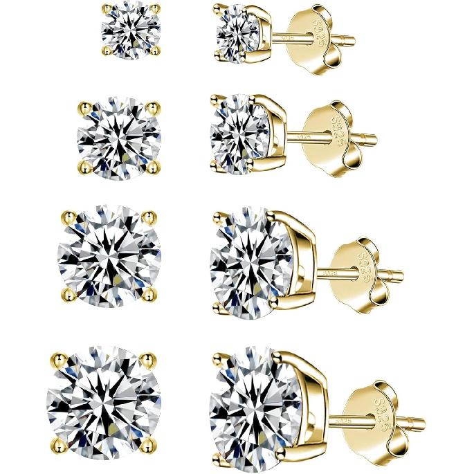 925 Sterling Silver Stud earrings Set | White Gold Plated Hypoallergenic Stud Earrings | Cubic Zirconia Stud Earrings for Women