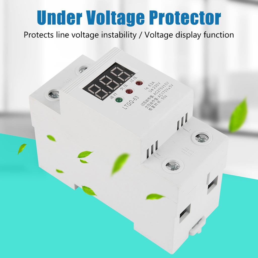 230V AC Automatic Reconnect Voltage Protector Undervoltage Relay 2P 63A Digital Voltage Relay