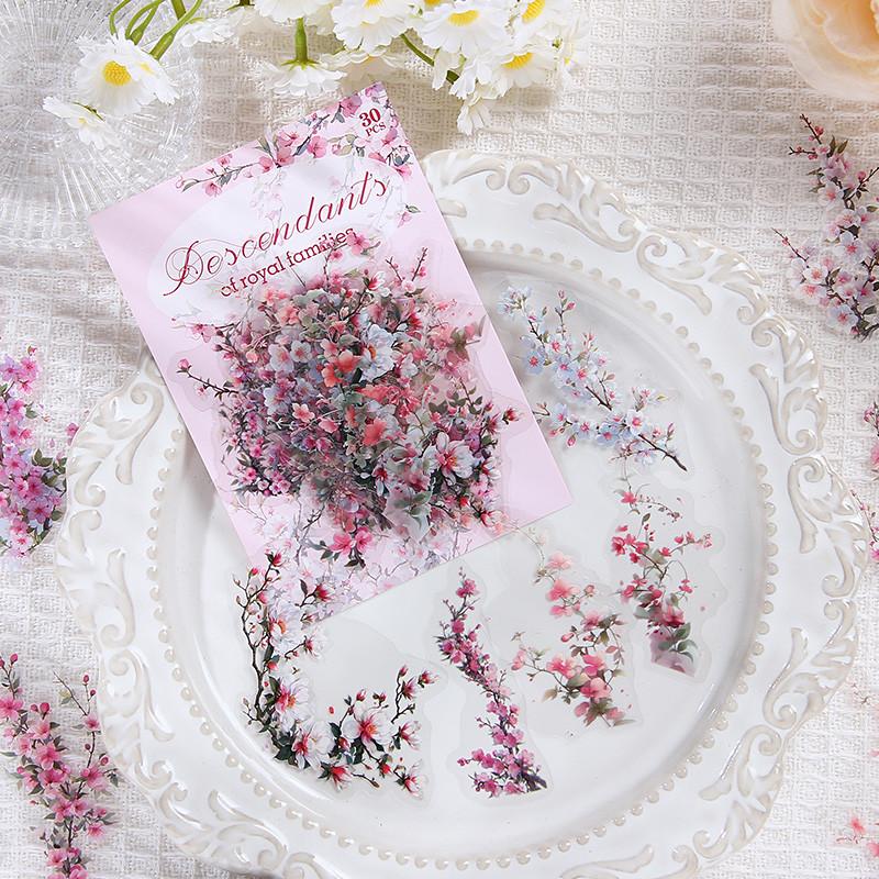 30 ks/balení PET Rostliny Květiny Samolepky DIY Scrapbooking Plánovač Koláž Deník Potřeby Estetické Samolepky Papírnictví