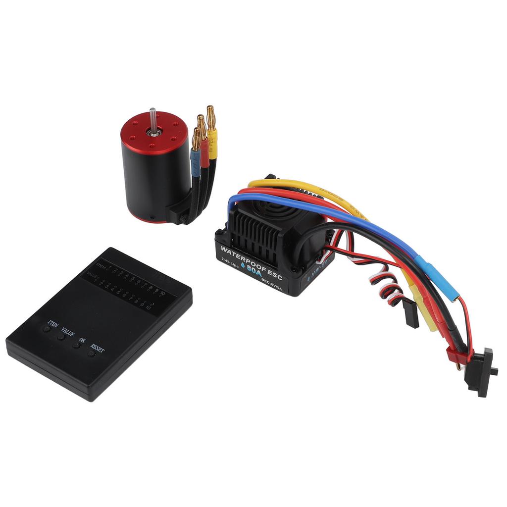 3650 3900KV Brushless Motor 80A ESC Set Waterproof Brushless Motor with Programming Card 4mm Banana Plug for 1/10 1/8 RC Car