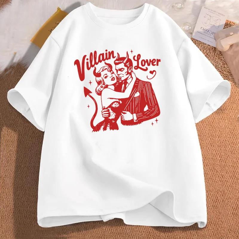 

Villain Lover Tshirts Dark RoUnisexce Tee Retro Bookish Merch Graphic T Shirts Book Lover Gift YA Dark Fantasy Book Club Clothes S