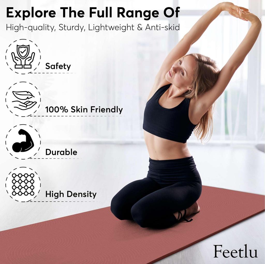 Feetlu Thick Yoga Mat with Straps Inch Popular Thick Yoga Thick Stretch Pilates Mats 1/2 (12mm) - Mats, Mats,