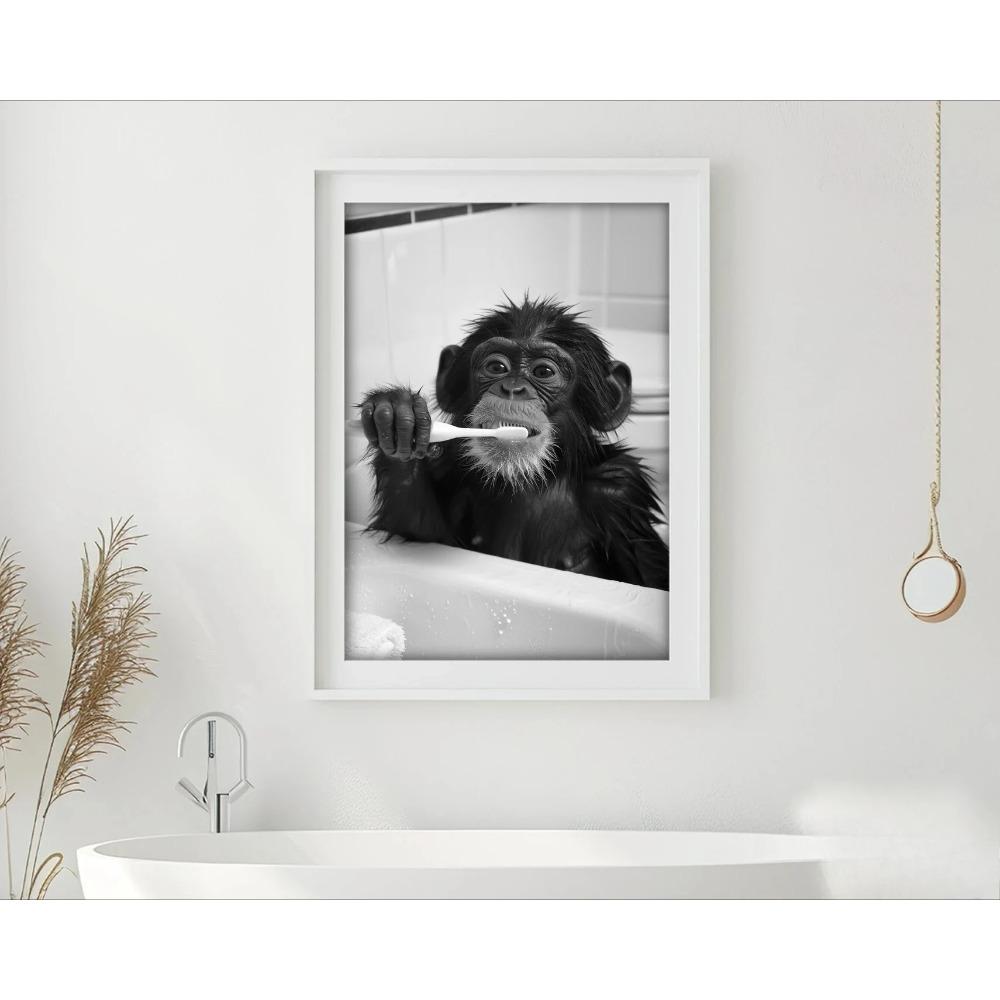 Zähneputzen Tierkunst Poster Löwe Affe Pferd Kaninchen Hund Katze Adler Lustige Badezimmer Wandaufkleber Badezimmertiere Hausdekoration