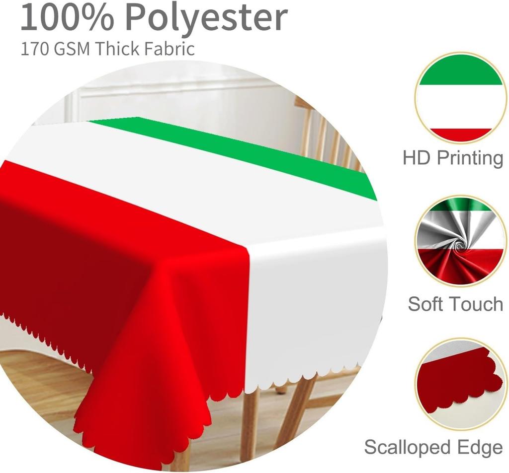 Italian Flag Red White Green Rectangle Tablecloth for Table Decor Reusable Kitchen Dining Tablecloth Soccer Party Decorations