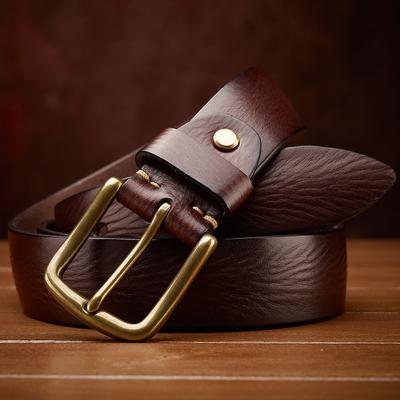 Men's Handmade Belt Retro Casual Versatile Belt Copper Buckle Belt First Layer Real Cowhide Belt