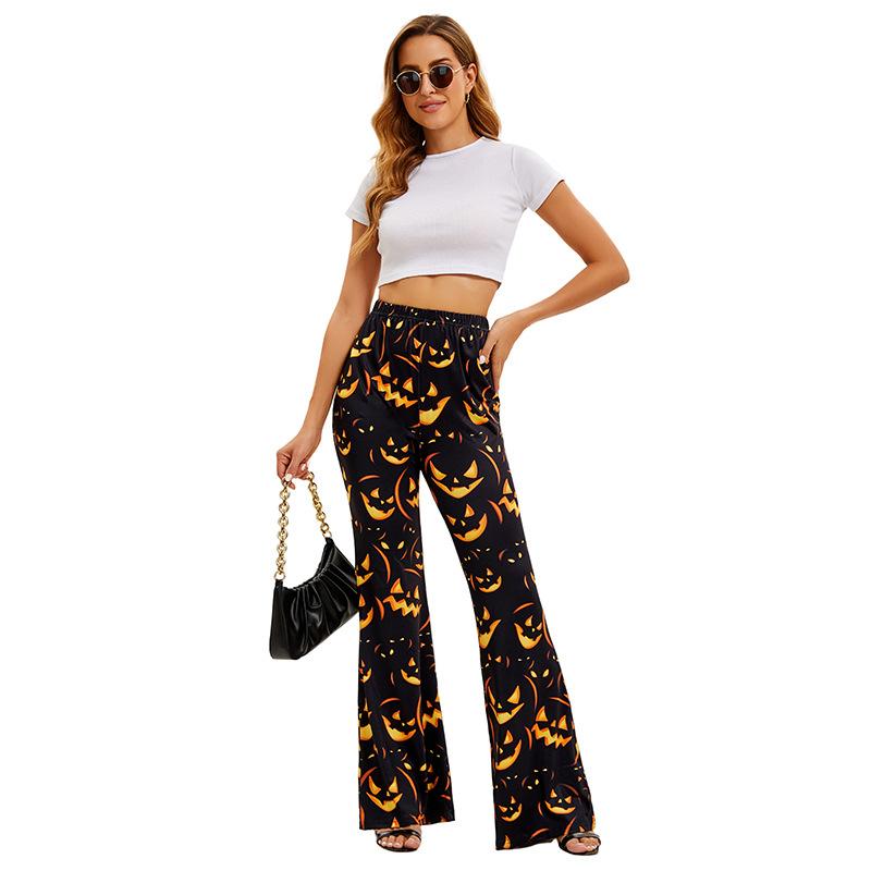 Women's Halloween Flared Pants Pumpkin Bat Digital Printing Fashion Women's Trousers