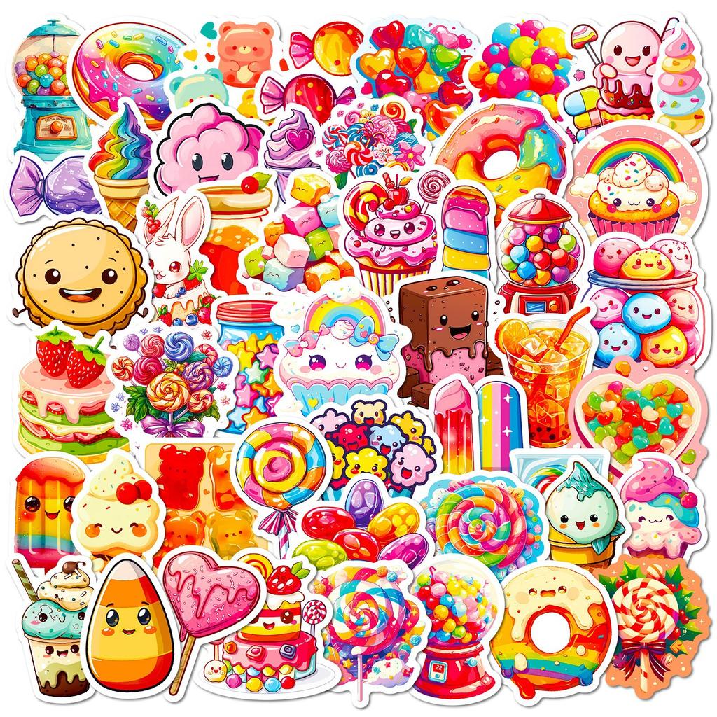 50 Colorful Candy Cartoon Graffiti Stickers Colorful Lollipop Dessert Bear Gummy Stickers DIY Hand Notes