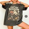 Women Retro Tis The Season Skeleton Pumpkin Ghost Halloween TShirt Vintage Halloween Comfort Y2K Top Daily Trendy Streetwear