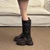 Skinny Boots Children's Autumn and Winter Heightening Square Buckle Round Head Thick Heel Knight Boots Western Boots Boots Women's
