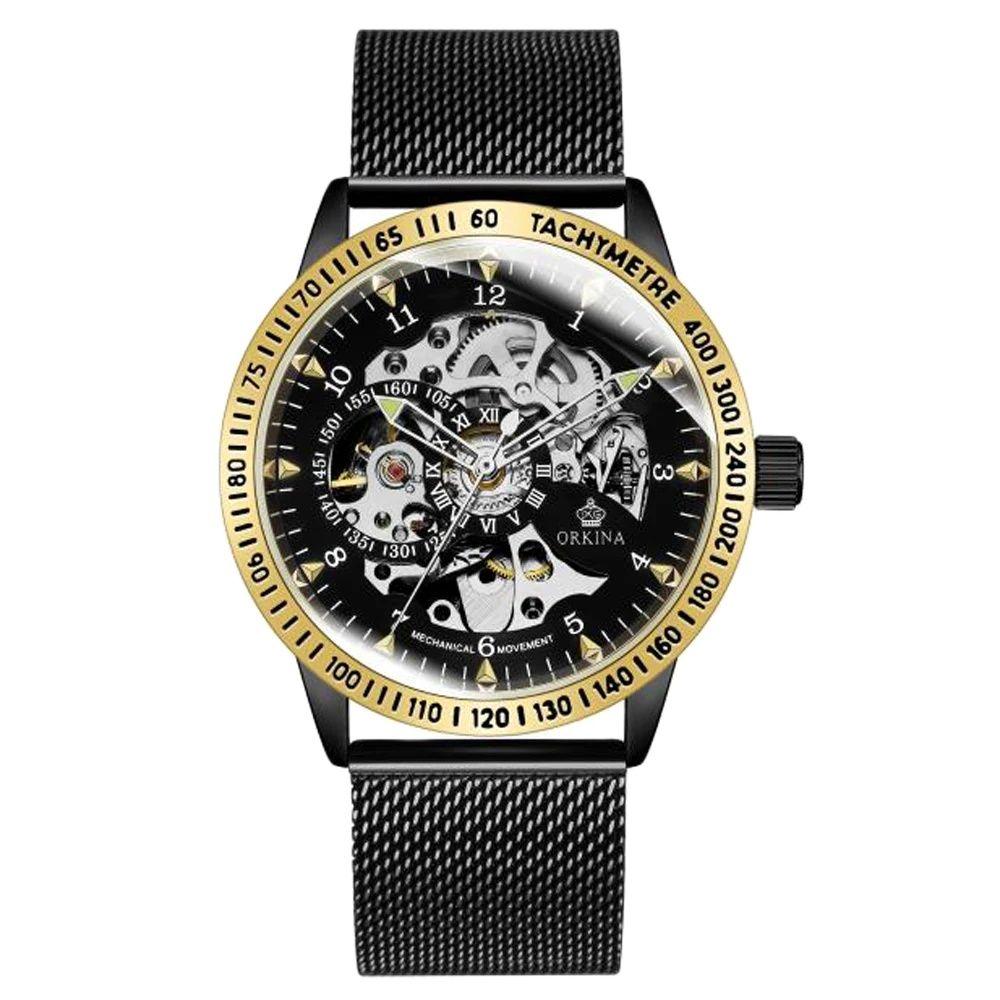 ORKINA Fashion Luxury Top Brand Mens Mechanical Watches Silver Black Self-Wind Automatic Wristwatch Male Clock Relogio Masculino