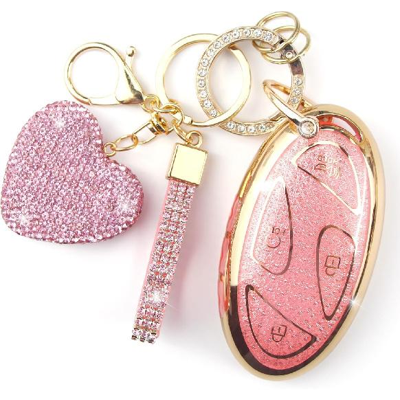 Key Fob Cover with Diamond Keychain Fit for Hyundai Car Key Holder Case Compatible with Hyundai Loniq 6 Grandeur GN7 KONA 2024 Smart Remote Key