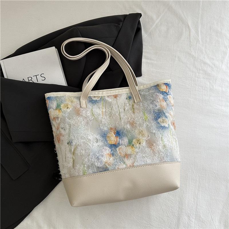 2025 New Chinese Literary and Artistic Ink Painting Small Fresh Female Shoulder Bag Large Capacity Handbag Fairy Tote Bag