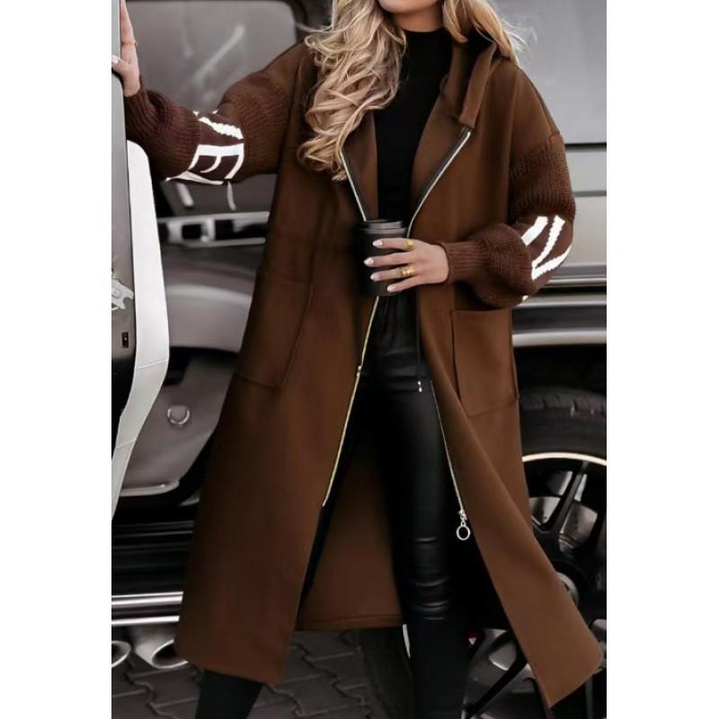 Womens Casual Hooded Long Spliced Coat Fall Winter Fashion Loose Fit Commuter Outerwear