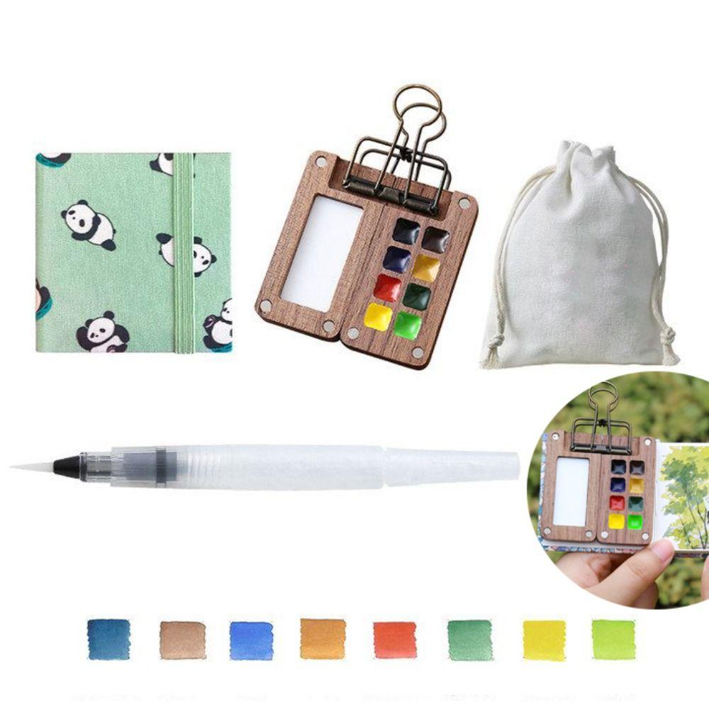 

Walnut Grid Paint Box with Clip Travel Paint Tray Box Travel Watercolor Palette Painting Supplies SET 5
