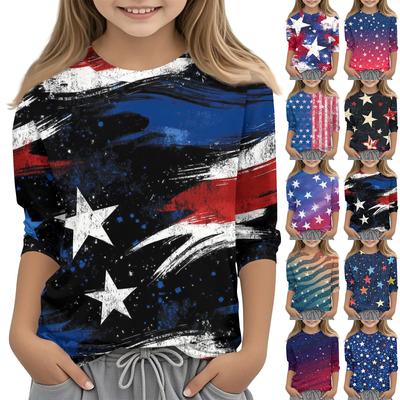 Children's 7-point Sleeve Printed Independence Day Crew-neck Casual T-shirt